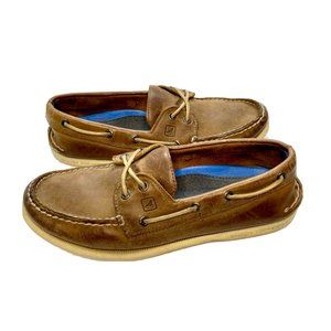 Sperry Top Siders Mens Size 10 Brown Leather Slip On Casual J crew Boat Shoes